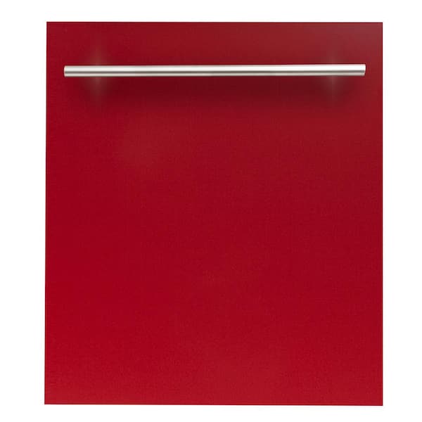 ZLINE Kitchen and Bath 24 in. Top Control 6-Cycle Compact Dishwasher with 2 Racks in Red Gloss & Modern Handle