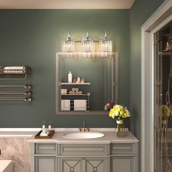 Avenlur 21.3 in. 3-Light Chrome Dimmable Glam Crystal Bathroom Vanity Light Over Mirror Vintage Luxury Linear Wall Light