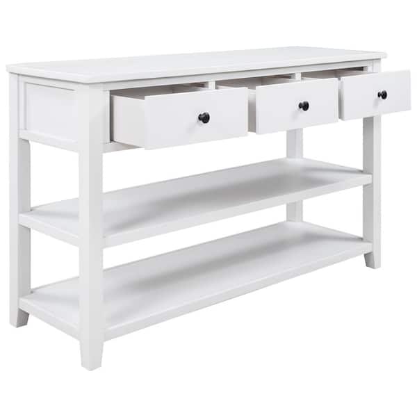 50 in. Antique White Rectangle Wood Console Table with Two Open Shelves and Legs for Living Room