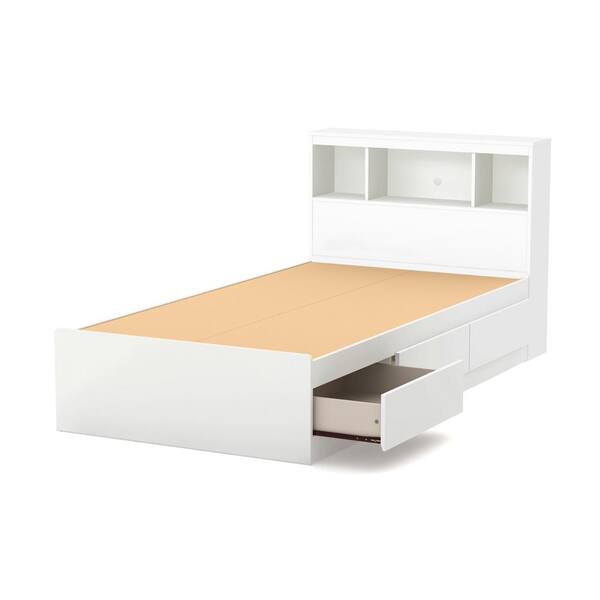South S Reevo Pure White Twin, Twin Bed With Drawers And Shelf Headboard