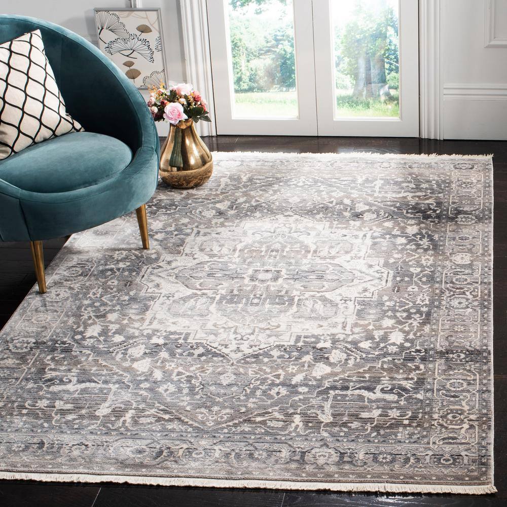 Grey Charcoal Synthetic Hand-Knotted 4' x 6' Area Rug