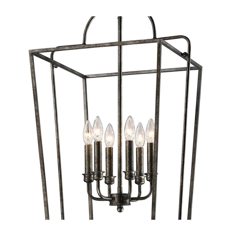 Antique Silver 6-Light Glass Pendant for Indoor/Outdoor