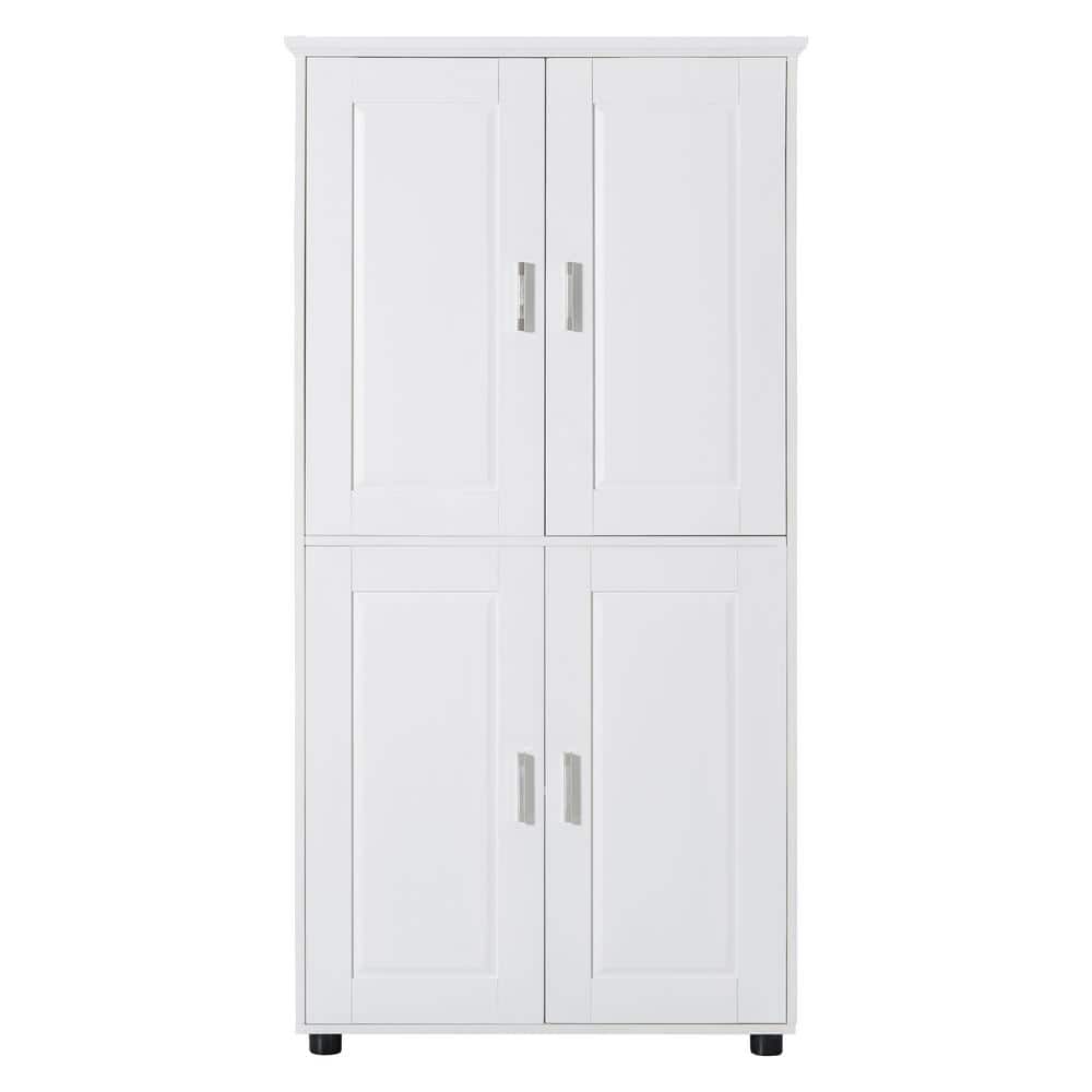 31.29 in. W x 15.64 in. D x 62.28 in. H White Linen Cabinet with 4 Doors an