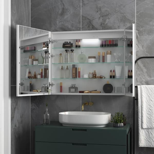 36 in. W x 30 in. H Large Rectangular Silver Aluminum Recessed/Surface Mount Medicine Cabinet with Mirror