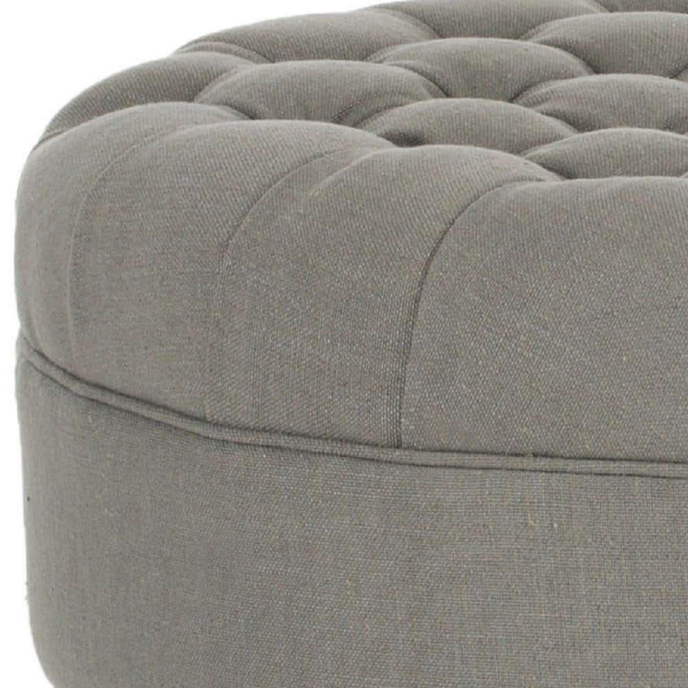 Clara Transitional Granite Grey Tufted Round Ottoman