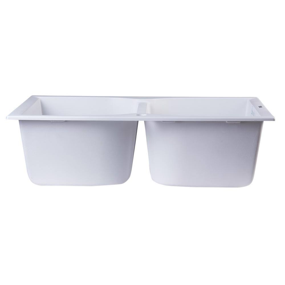 31.13'' White Granite Double Bowl Drop-In Kitchen Sink