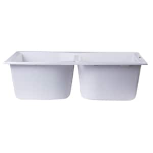 Drop-In Granite Composite 31.13 in. 1-Hole 50/50 Double Bowl Kitchen Sink in White