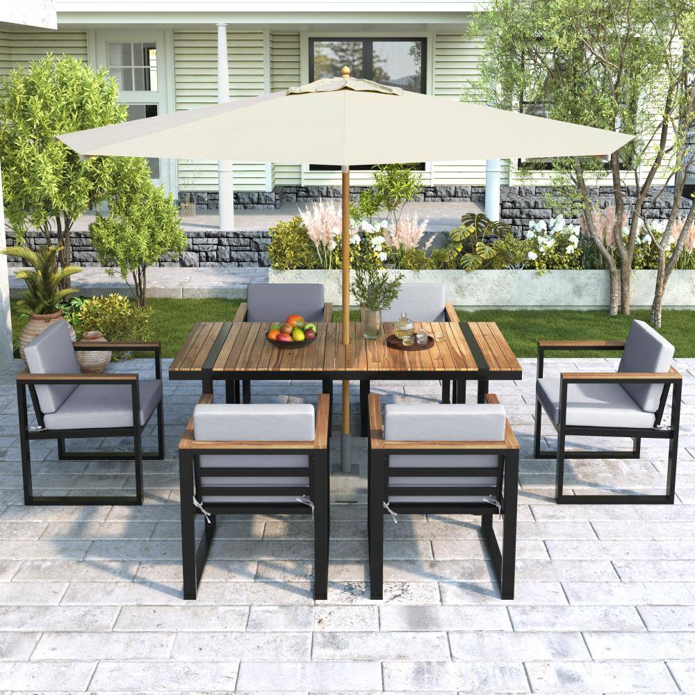 7-Piece Outdoor Dining Set with Removable Cushions, Patio Furniture, Gray price history on PriceWatchPro