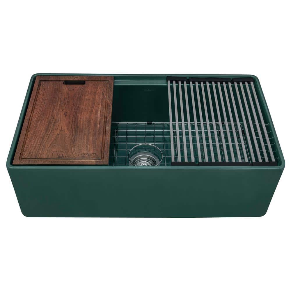 Emerald Green Fireclay Single Bowl Farmhouse Kitchen Sink