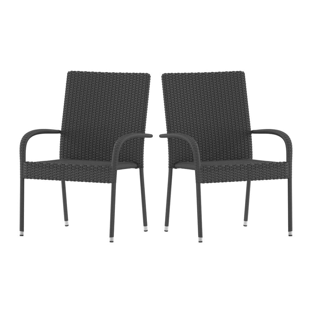 TAYLOR + LOGAN Gray Wicker/Rattan Outdoor Dining Chair in Gray (Set of