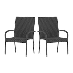 Gray Wicker/Rattan Outdoor Dining Chair in Gray (Set of 2)