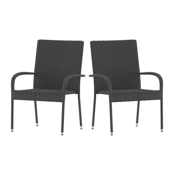 TAYLOR + LOGAN Gray Wicker/Rattan Outdoor Dining Chair in Gray (Set of 2)