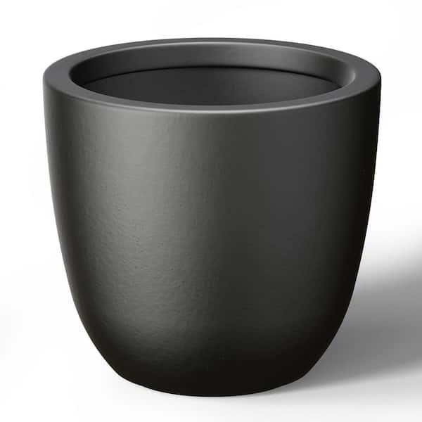 10 in. W x 9.5 in. H Charcoal Black Large Tall Round Concrete Planter / Garden Plant Pot for Indoor and Outdoor