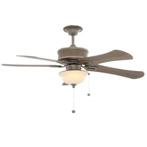 Algiers 54 in. Indoor/Outdoor Cambridge Silver Ceiling Fan with Light Kit and 5 Weathered Ash-Colored ABS Blades