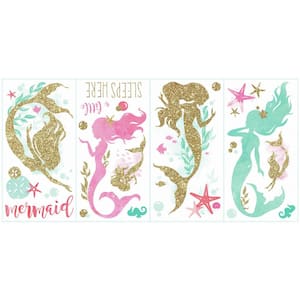 5 in. x 11.5 in. Mermaid 21-Piece Peel and Stick Wall Decals with Glitter