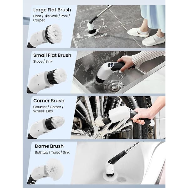 Electric Spin Scrubber,Cordless Scrubber Cleaning Brush with 8 Replaceable  Brush Heads,2 Speeds Power Scrubber Brush for  Bathroom,Tub,Floor,Car,Tile,Black 