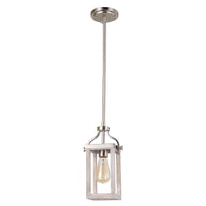 Montrose 5 in. W x 12 in. H 1-Light Acacia Wood and Brushed Nickel Pendant Light