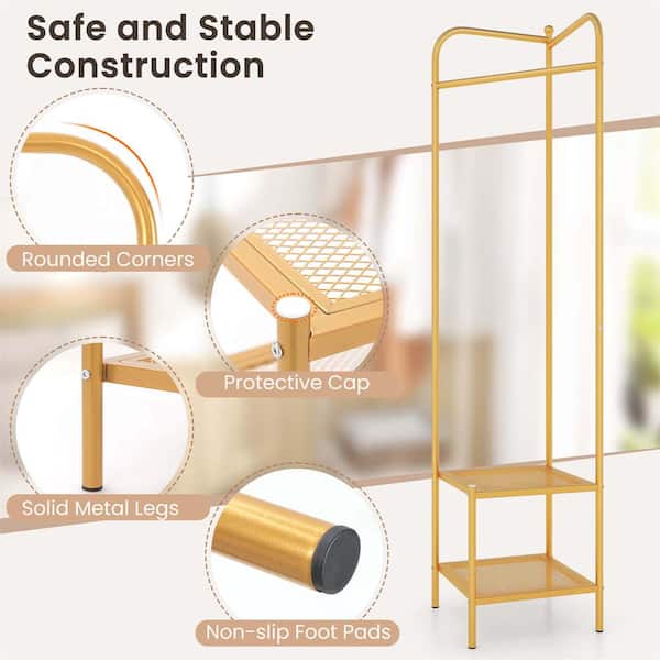 Costway Golden Corner Coat Rack with Shelves Freestanding Hall