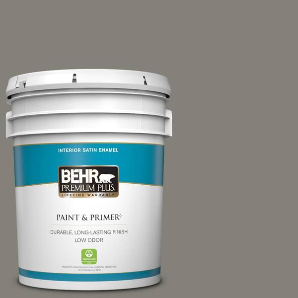 BEHR PREMIUM PLUS 5 gal. #N360-5A Wood Ash Satin Enamel Low Odor Interior Paint & Primer