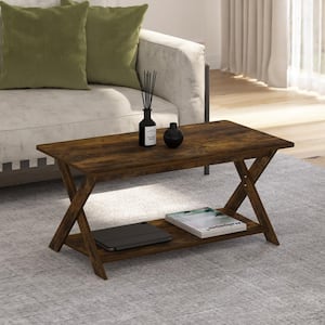 Modern Simplistic 35.43 in. Amber Pine Rectangle Wood Coffee Table