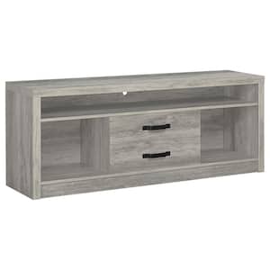 59 in. Grey Driftwood TV Stand with 2 Drawer Fits TVs Up to 65 in. with Cable Management