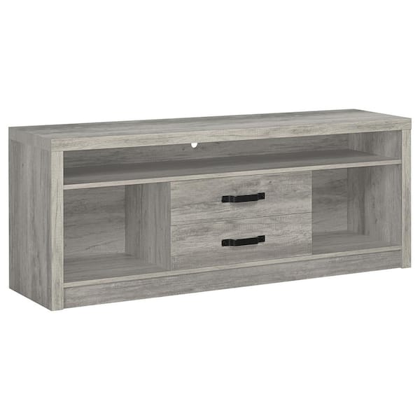 Coaster 59 in. Grey Driftwood TV Stand with 2 Drawer Fits TVs Up to 65 in. with Cable Management