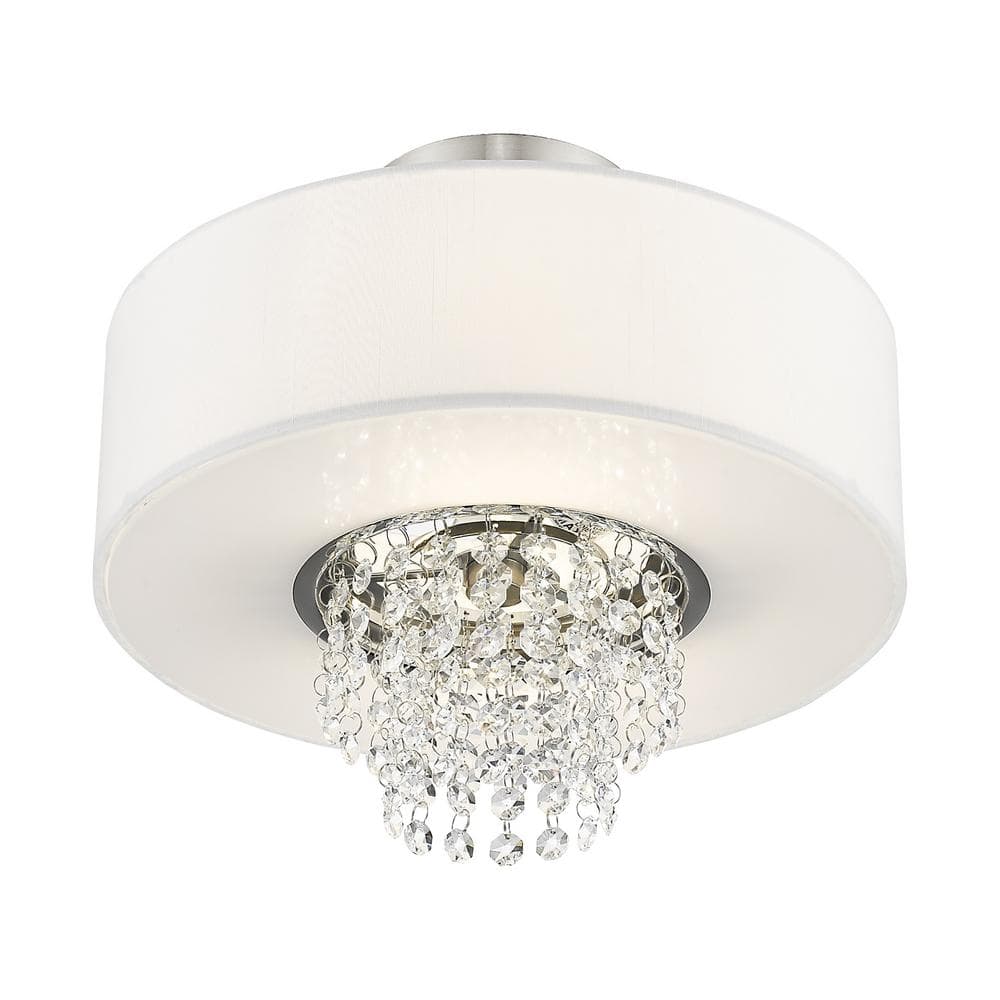 Carlisle Brushed Nickel 2-Light Drum Semi-Flush Mount with Crystal Accents