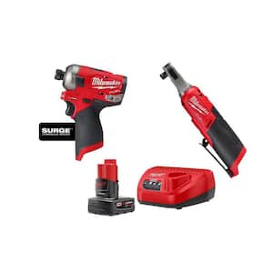 M12 FUEL SURGE 12V Lithium-Ion Brushless Cordless 1/4 in. Impact Driver & M12 FUEL 3/8 in. Ratchet w/Battery & Charger