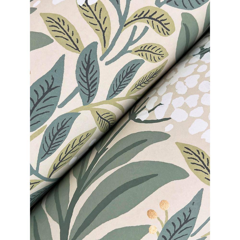 Linen Green and Beige Floral Wallpaper Roll