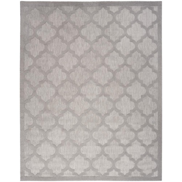 Nourison Easy Care Silver Grey 8 ft. x 10 ft. Geometric Contemporary Indoor Outdoor Area Rug