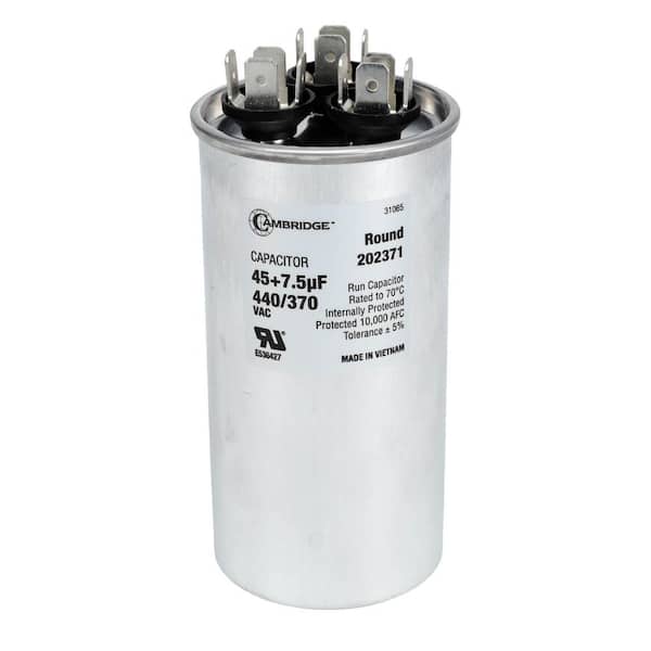 1.97 in. x 1.97 in. x 3.94 in. Aluminum 45 Plus 7.5 MFD, 440-Volt/370-Volt Dual Round Run Capacitor (1-Pack)