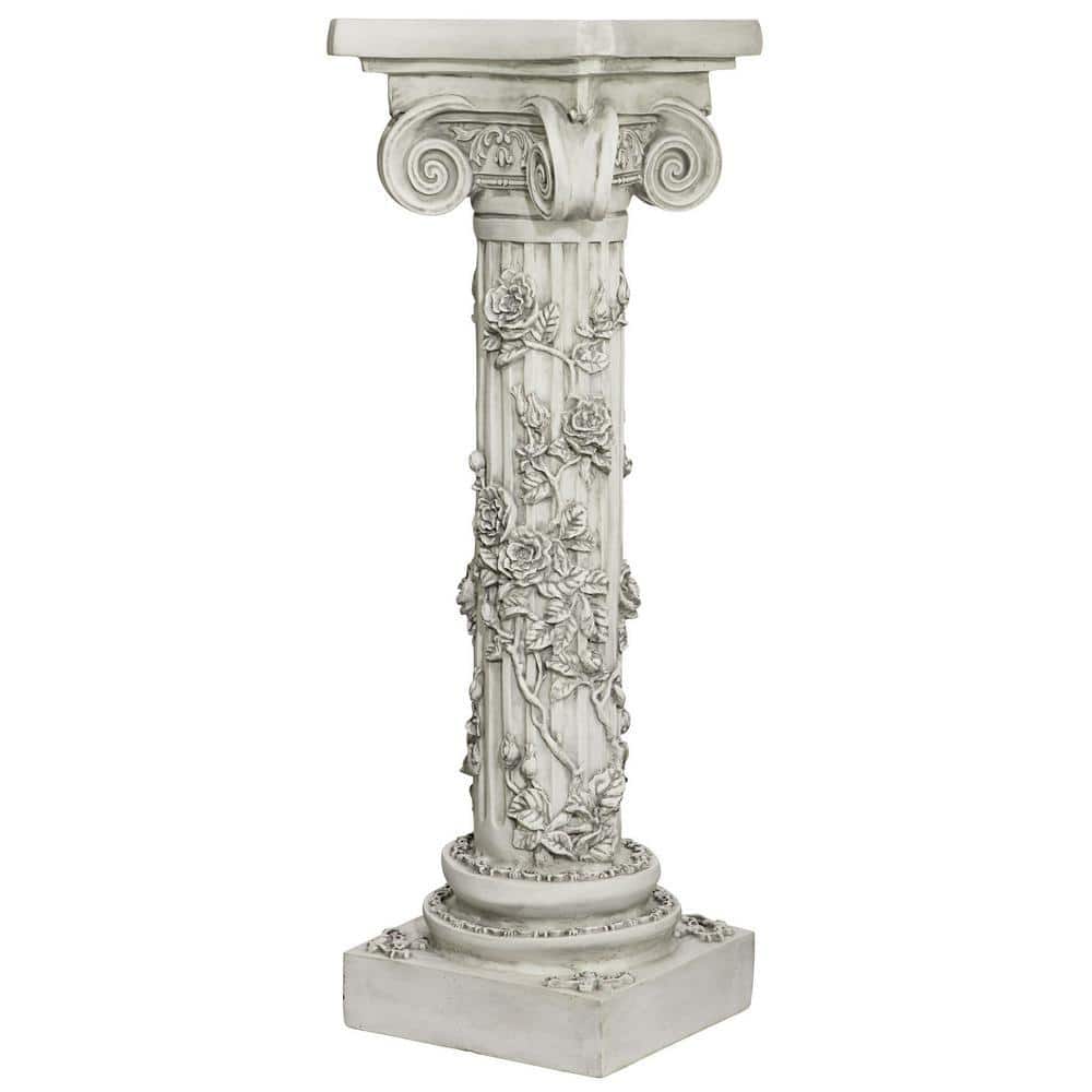 Piedistallo Decorativo Design Toscano La Ghirlanda Di Rose | Colonna Da Giardino In Resina, Bianco 86 Cm - 2