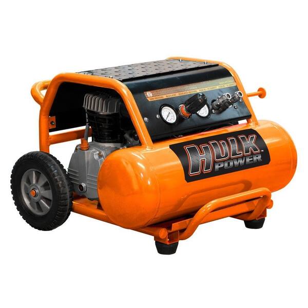 HULK POWER 4-Gal. 2 HP Side Stack/Roll Cage Portable Wheeled Jobsite Compressor