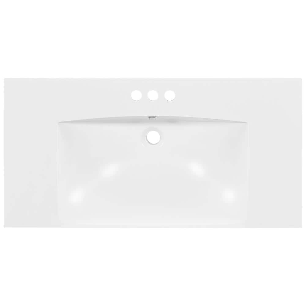 36 in. Undermount Rectangular Single Bathroom Resin Sink with in White, Van