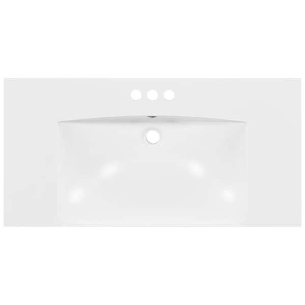 Unbranded 36 in. Undermount Rectangular Single Bathroom Resin Sink with in White, Vanity Top Only, 3-Faucet Holes