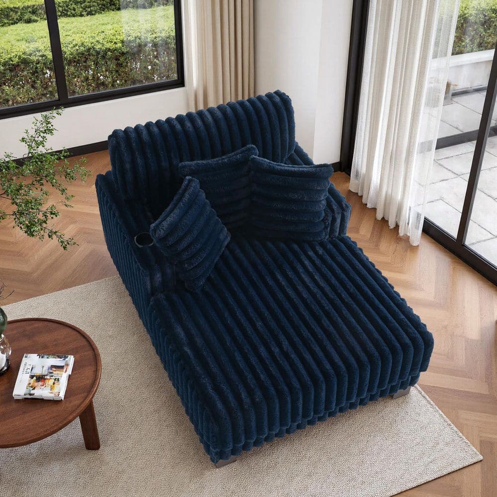 Uixe Navy Blue Faux Rabbit Fur Polyester Two Arm Chaise Lounge With Cup ...