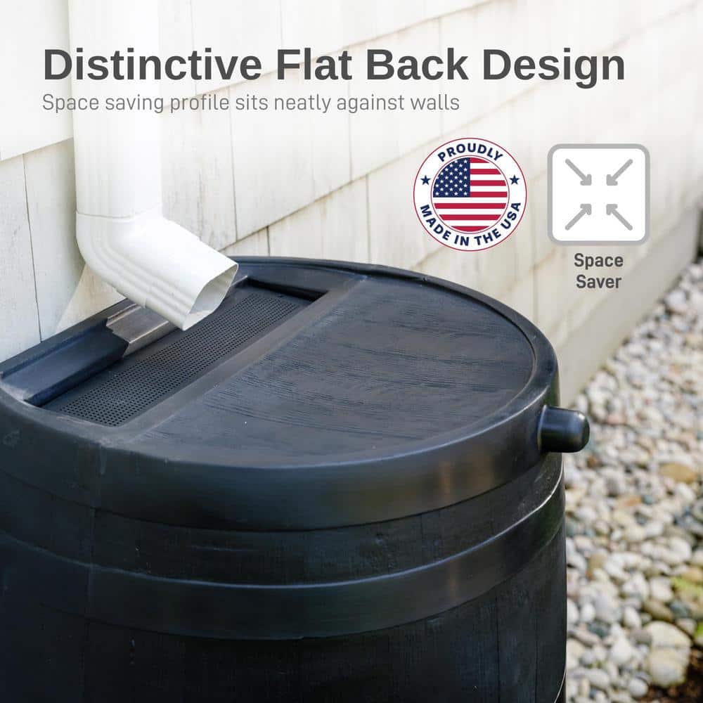 Black 50 Gallon Recycled Plastic Rain Barrel