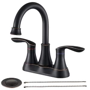 4 in. Centerset Double-Handle 3 Holes Bathroom Faucet in Black