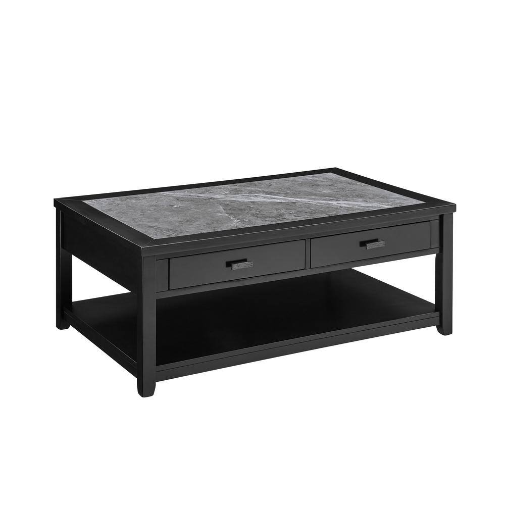 Ebony and Gray Rectangular Wood Coffee Table with Storage