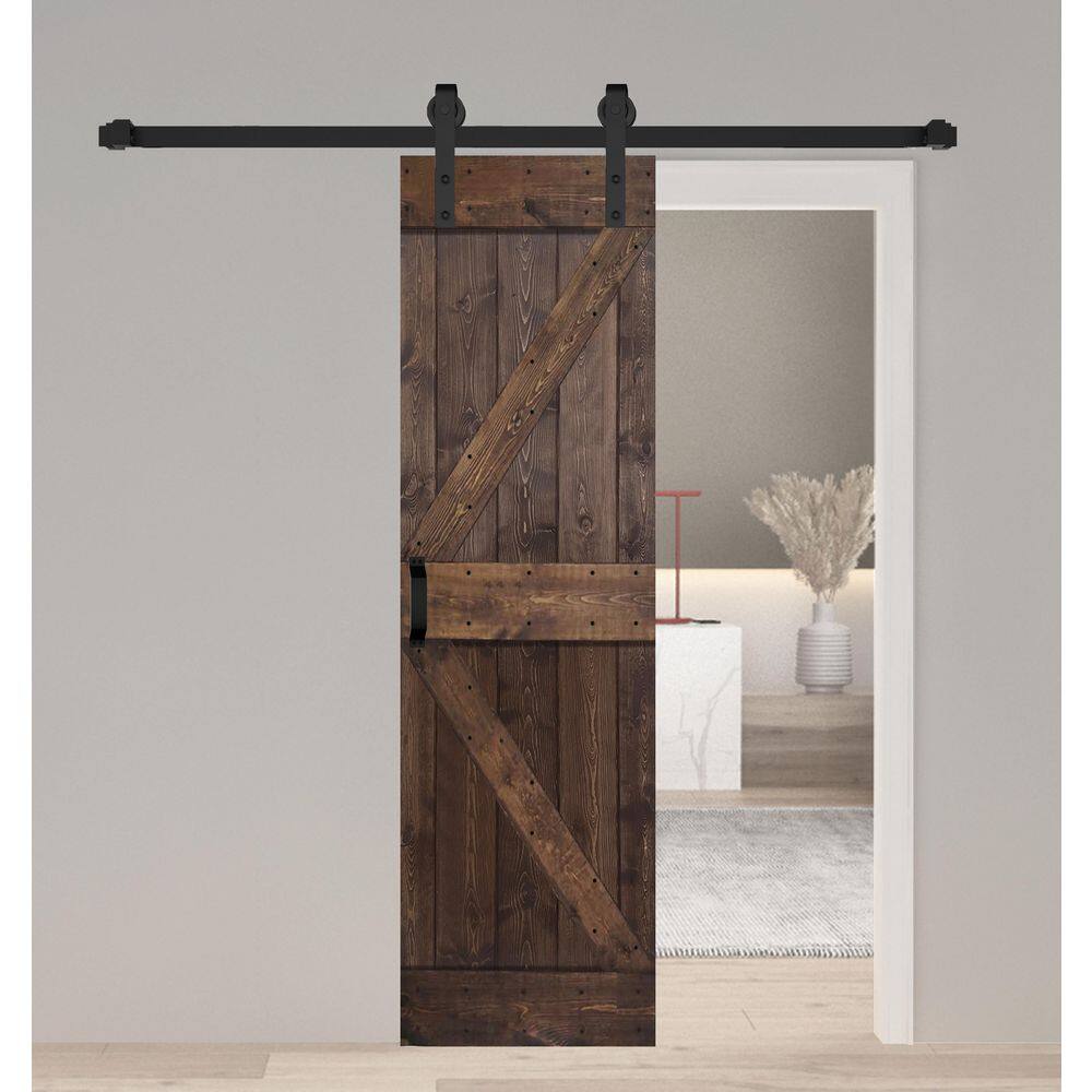 K-Style 30 in. x 84 in. Kona Coffee Finished Solid Wood Sliding Barn Door with Hardware Kit - Assembly Needed price history on PriceWatchPro