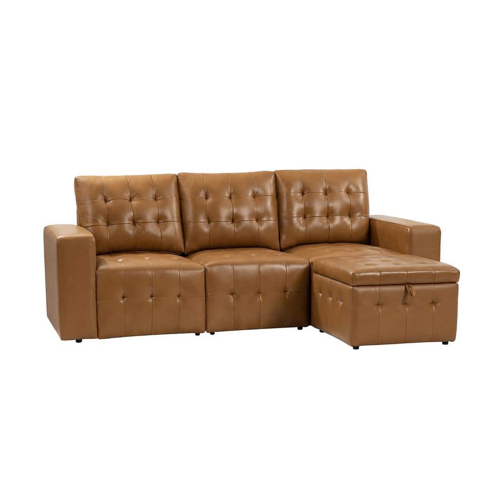 Nuria 87 In Wide Camel Leather Sofa