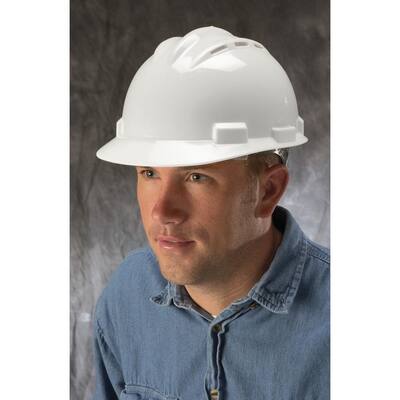 White 4-Point Ratchet Suspension Vented Cap Style Hard Hat
