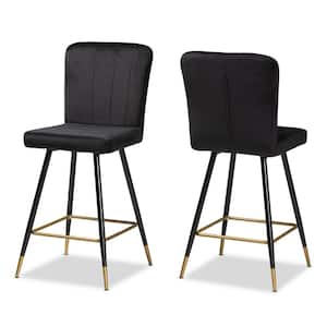 Preston 42.1 in. Black and Gold Low Back Metal Counter Height Bar Stool (Set of 2)