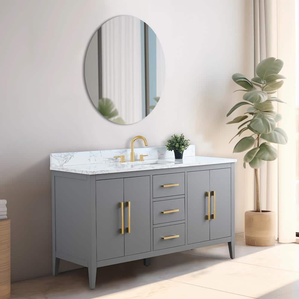 60'' Cashmere Gray Single Bathroom Vanity with Golden Hardware