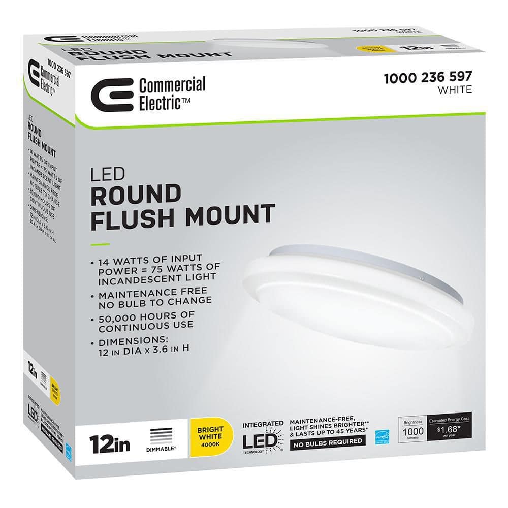 Crystal Bright 12" White Round LED Flush Mount Light, 1000 Lumens
