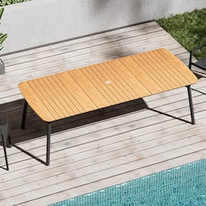 Brown Rectangular 92.9 in. Aluminum Outdoor Dining Table with Umbrella Hole