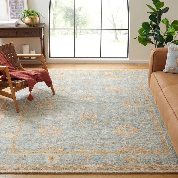 Samarkand 9 ft. x 12 ft. Light Blue/Beige Ornate Border Area Rug