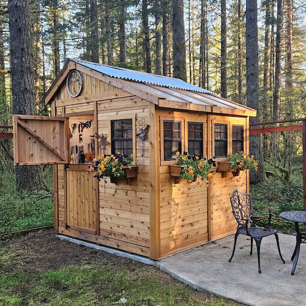 Sunshed 8 ft. W x 8 ft. D Cedar Wood Garden Shed with Metal Roof (64 sq. ft.)