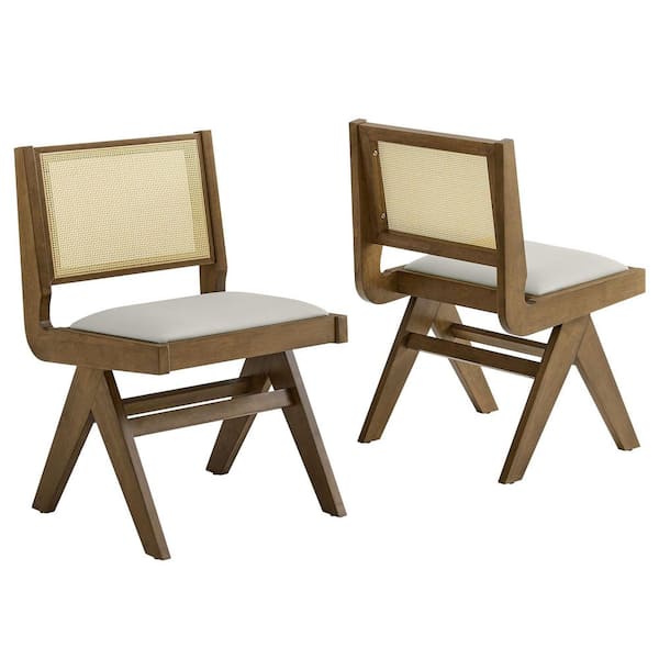MODWAY Thera Wood Armless Dining Chair with Faux Leather Seat Set of 2 in Weathered Oak Stone