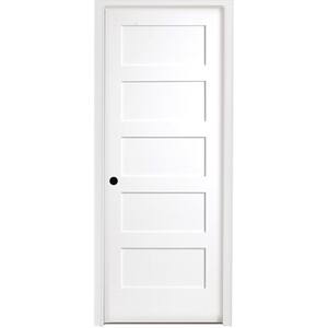 32 in. x 80 in. 5-Panel Shaker White Primed Right Hand Solid Core Wood Single Prehung Interior Door with Nickel Hinges